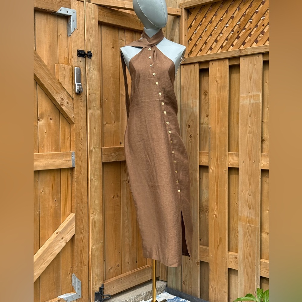 🆕 CULT GAIA 🧿 NWOT Romia Button-Detail Dress, Affogato Brown - Sz L - Picture 3 of 13